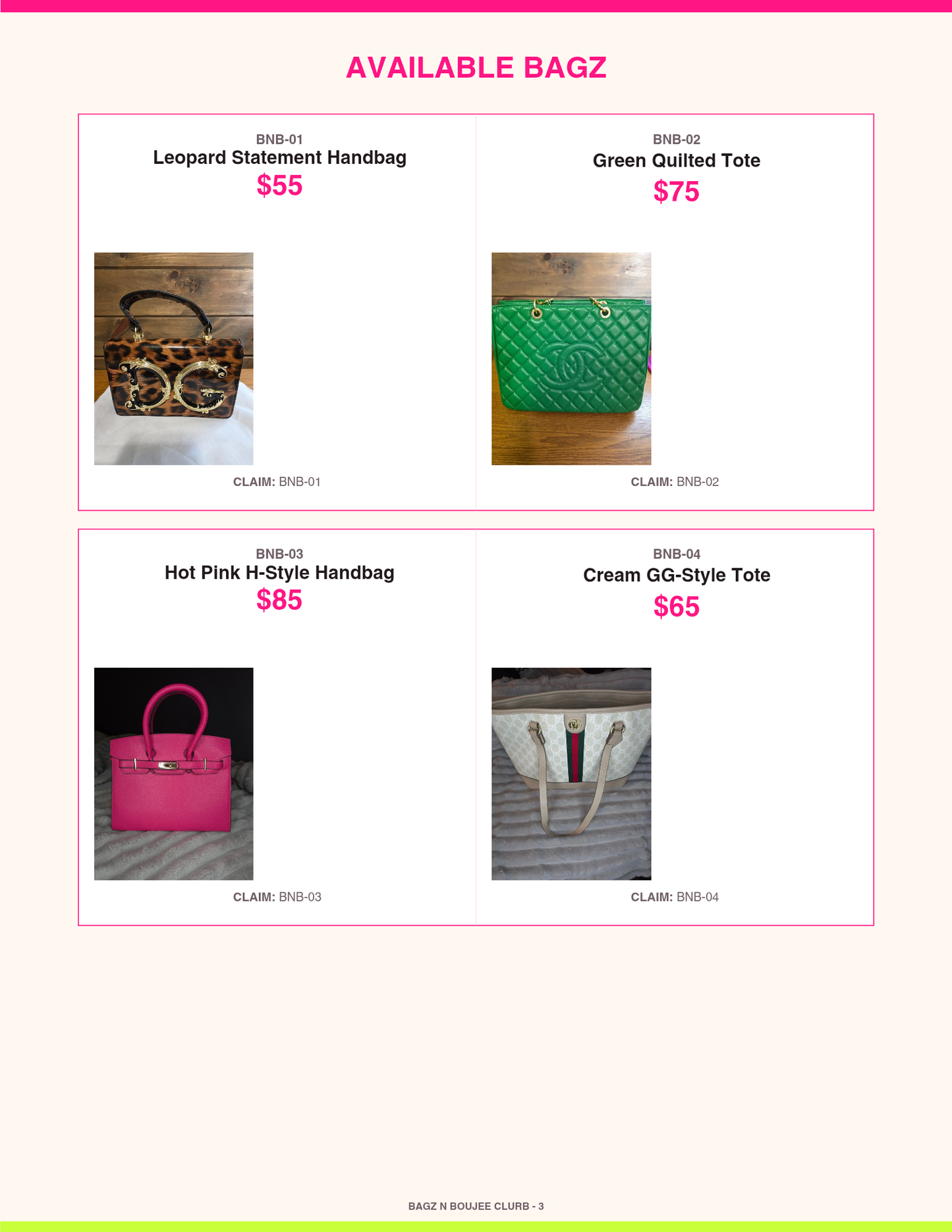 Bagz n Boujee Clurb catalog