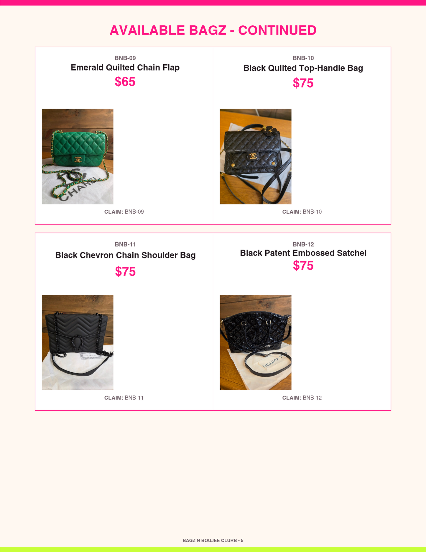 Bagz n Boujee Clurb catalog